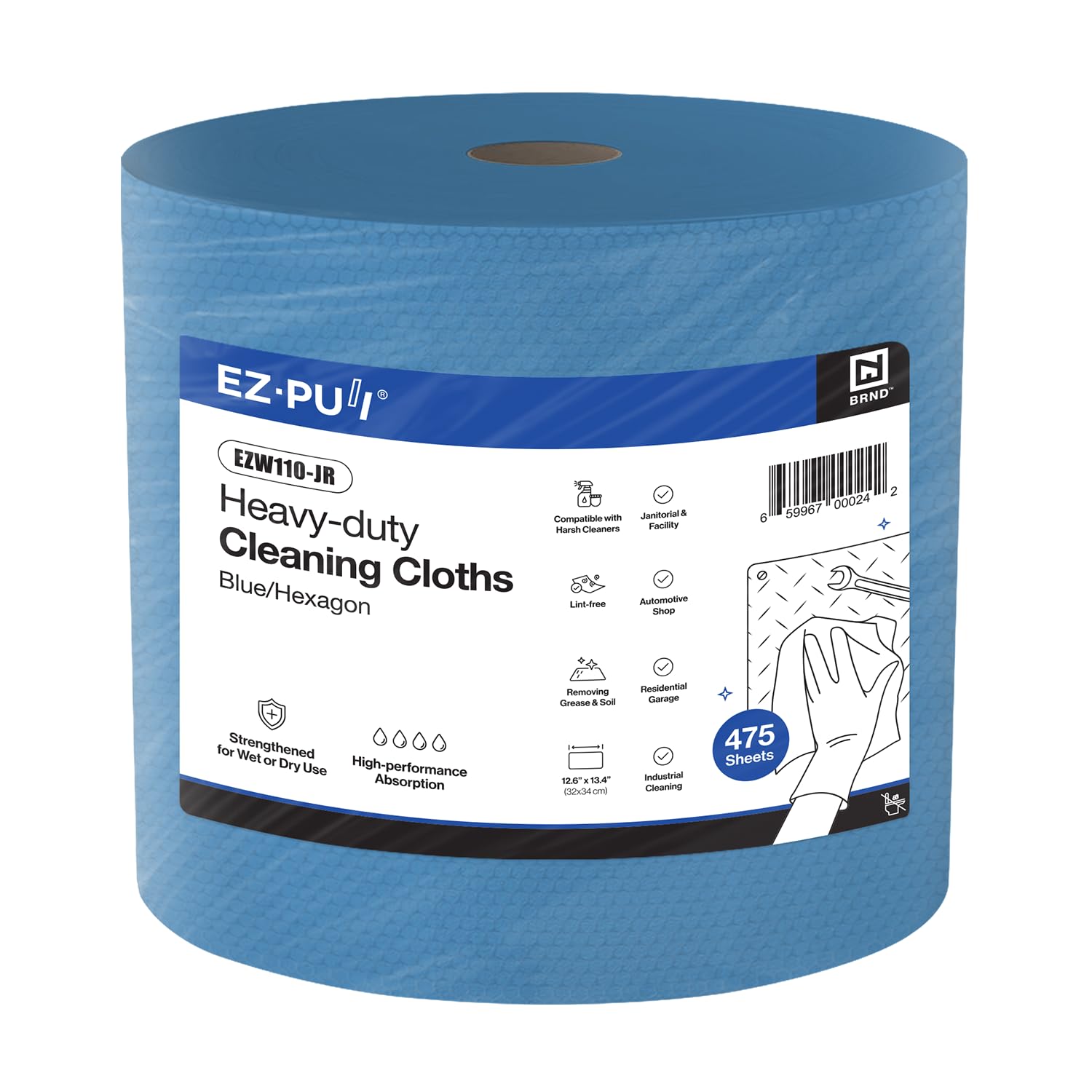 EZbrnd Heavy-Duty Cleaning Cloths Towels, Jumbo Roll, Blue Shop Towels, 475sheets/roll [X80]