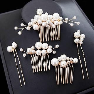 Foyte 5PCS Pearl Hair Comb for Wedding Pearls Hair Clips Bridal Pearl Bobby Pins Set Gold Bridesmaid Hair Accessories for Women and Brides