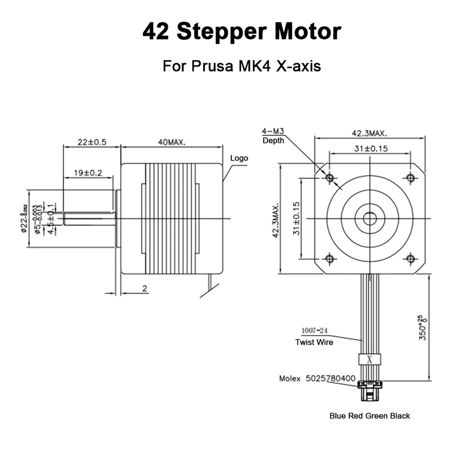 Silnik Stepowy Drukarki 3D X, NEMA17 17HTNC4204Z 0,9 Stopnia 40 Mm 0,35n.m 1,68A Silnik Stepowy z Kablem 350 Mm, materiał Stalowy Stopowy, Wymiana Starego Silnika