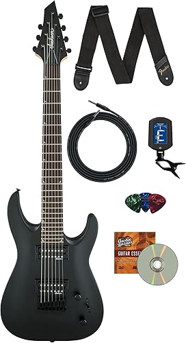 Jackson Dinky Arch Top JS22-7 DKA HT - Paquete de guitarra eléctrica con cable de instrumento Fender de 10 pies, correa de guitarra, afinador de