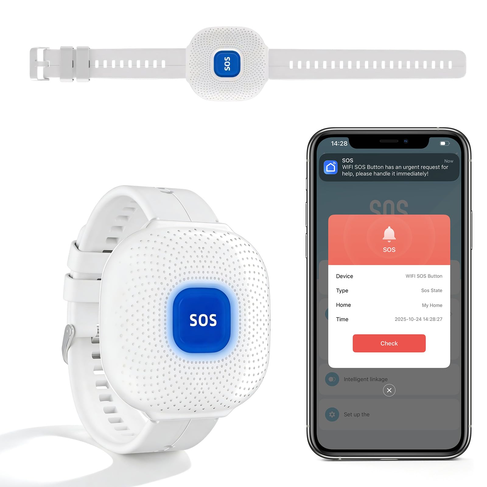 Chatthen Personal Alarms for Elderly, Tuya WiFi Smart Personal Alarms for Women Panic Button, 1 Rechargable Call Button, Only Supports 2.4GHz Wi-Fi, No Fees