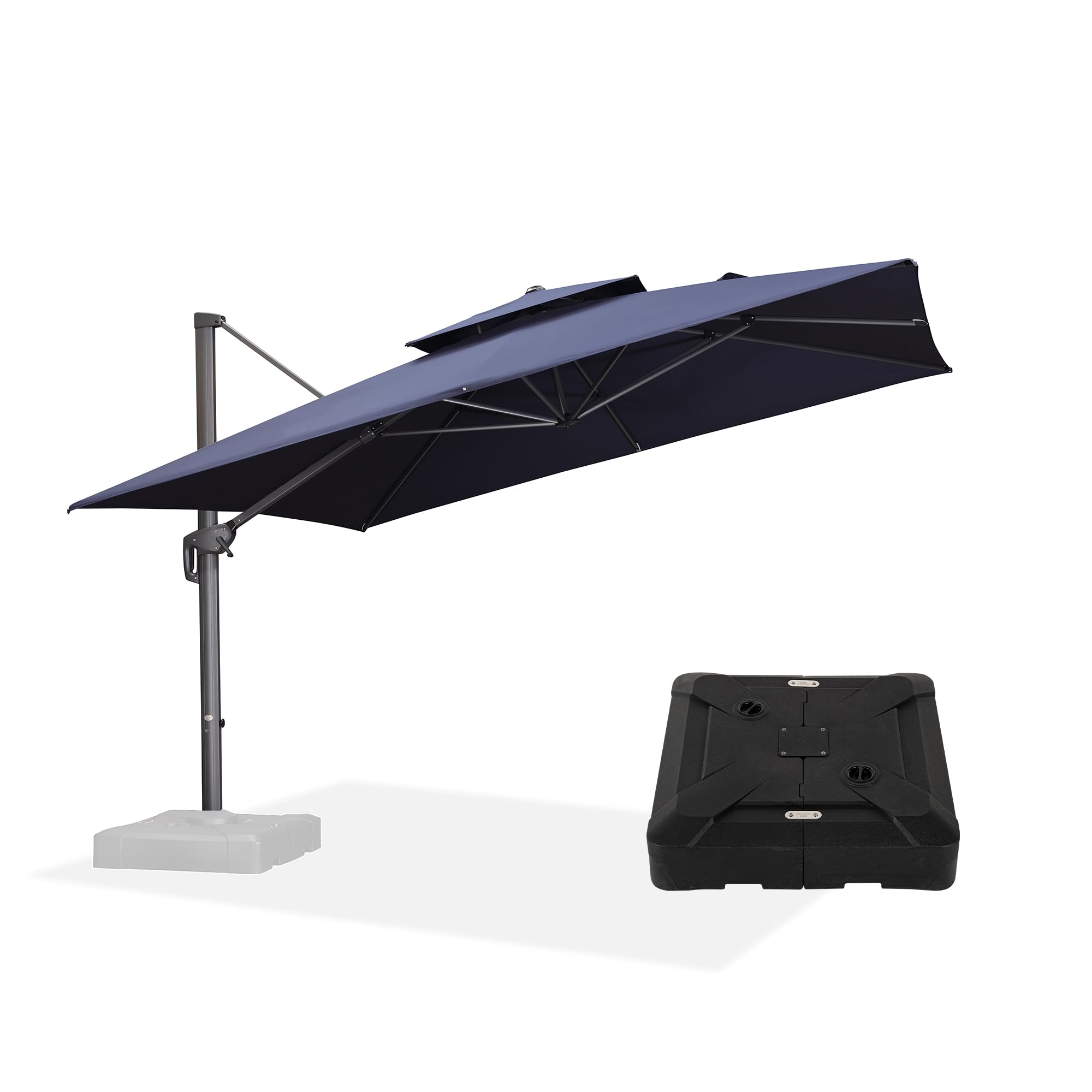 PURPLE LEAF 12ft Patio Umbrella with Base Large Outdoor Square Umbrella Deluxe Hanging Double Top Cantilever Offset Market Umbrella Windproof Garden Umbrella Navy