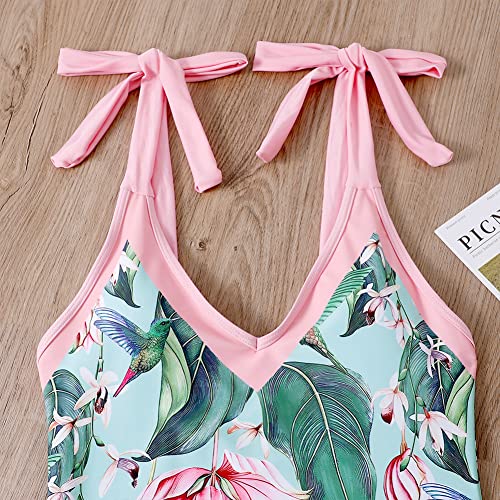 Women's One Piece Swimsuit with Beach Cover up Wrap Skirt Sarong Retro Floral Print Bikini Set Two Piece Bathing Suit4