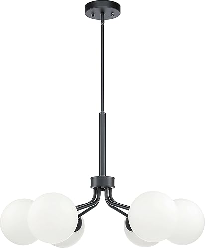 Miniatura 3 de XiNBEi Lighting Candelabro Sputnik de globo de cristal moderno negro colgante lámpara de techo 6 lámparas para comedor, sala de estar, cocina