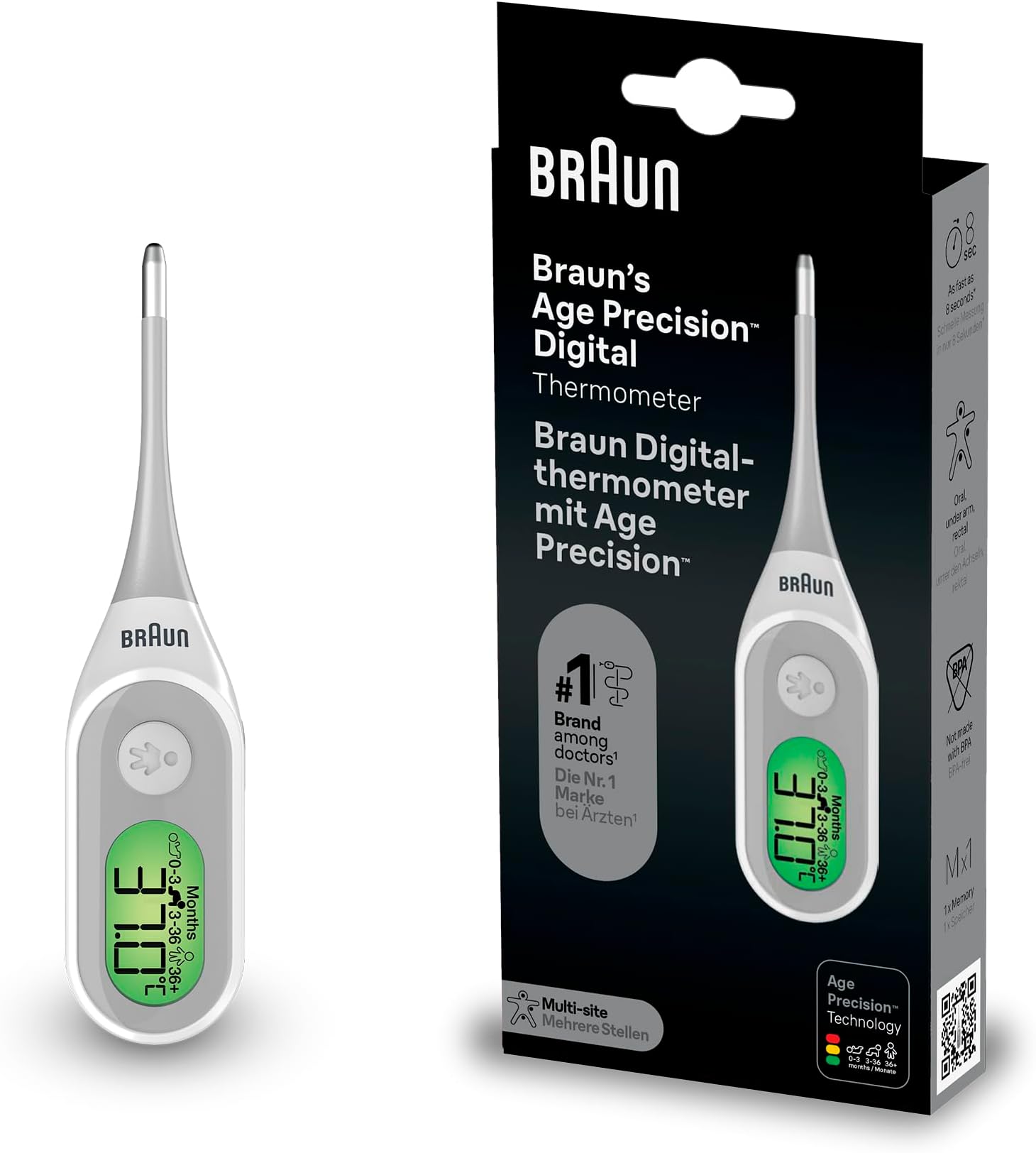 Age Precision Digital thermometer - Digital Stick for Multi-Site Usage - Orally, Rectally or Underarm - Baby and Infant Friendly - #1 Brand among doctors(1) - PRT2000