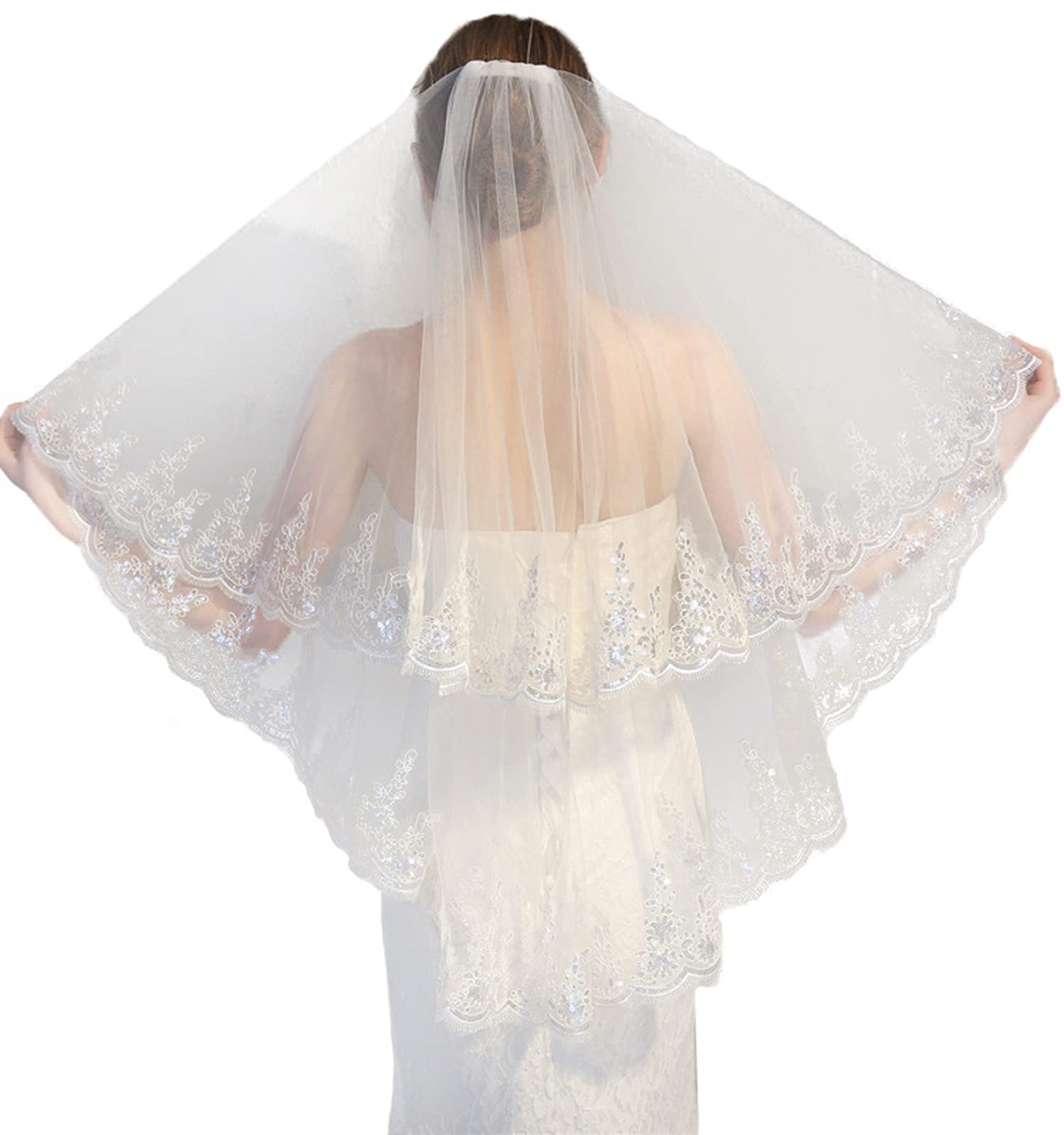 Boda Velo de novia Punta de los dedos Longitud de la catedral Velo de novia Blanco Marfil Novia Tul con peine para el cabello Capa única Capilla Velo Accesorios para el cabello de boda, Marfil, 80 c