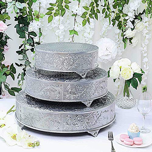 image for BalsaCircle Cake Stand BalsaCircle 18-Inch wide Silver Round Embossed 