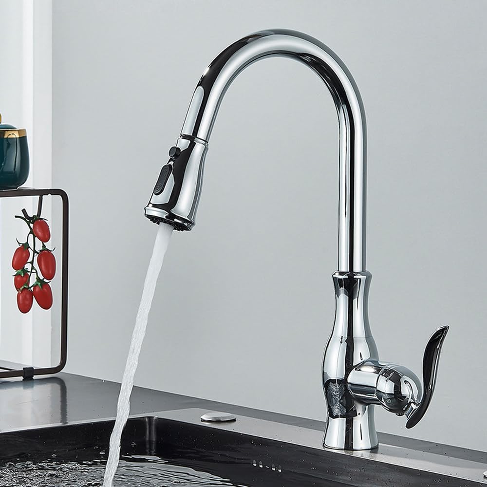 Tête d'évier rotative pour robinet de cuisine à tirette noir et chrome