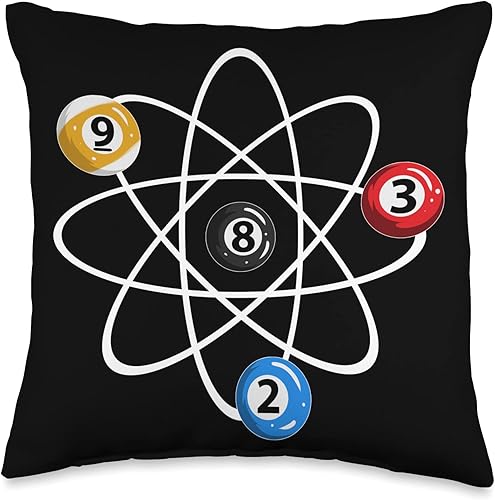 Billiard Ball 8 13 Pool Skittles Billiards Carom Bolas 2, 3, 8, 9, cojín de billar con diseño de átomo, 16 x 16 pulgadas, multicolor