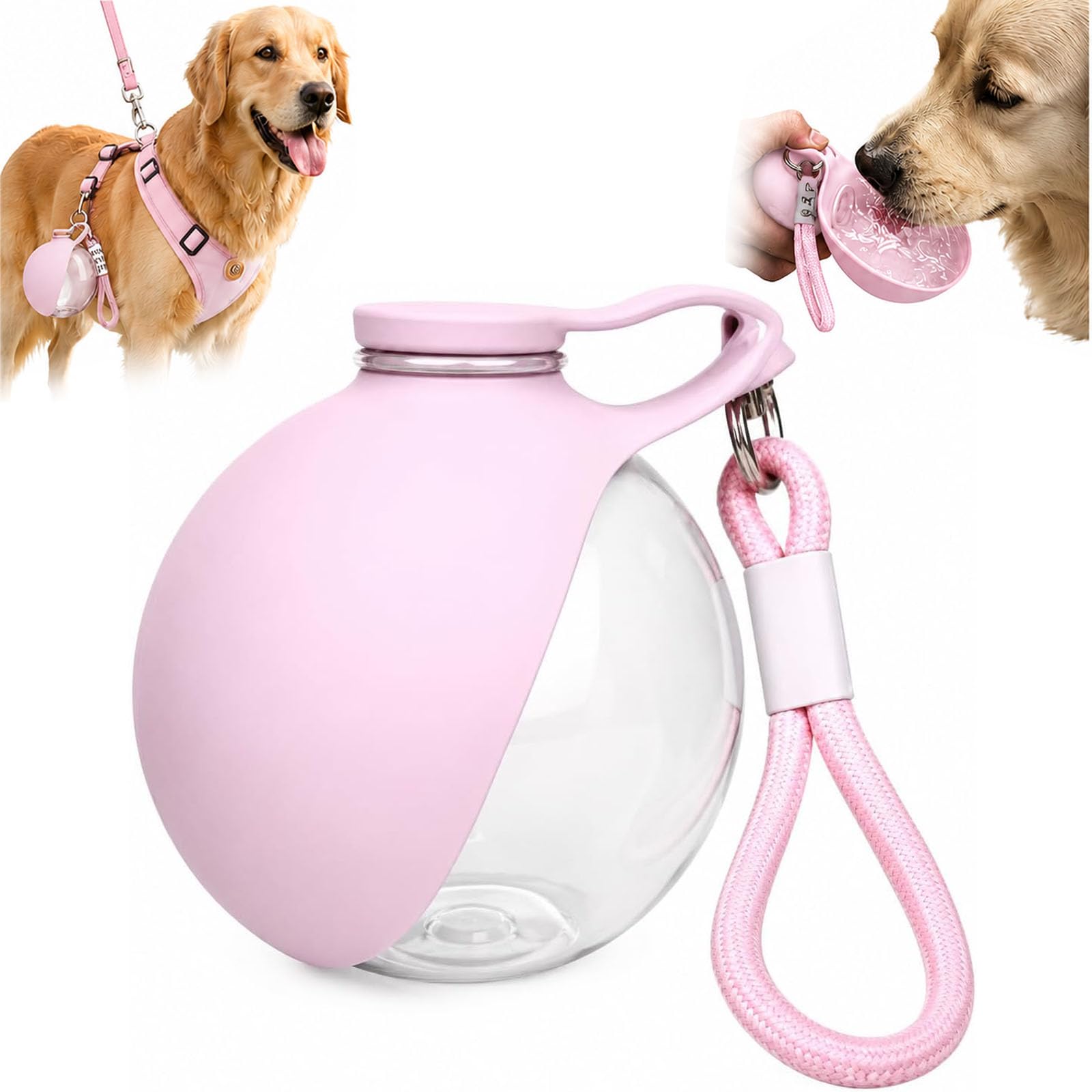 Dog Water Bottle, Portable Dog Water Bottle for Walking, Outdoor Pet Water Bottle for Hiking and Travel, Round Design Pink Lightweight Water Bottle for Dogs