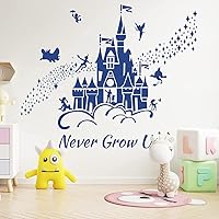 Vista 3 de Supzone Calcomanías de pared de castillo, cuento de hadas, castillo, nunca crece, citas, estrellas, decoración de pared para habitación de bebé, Azul