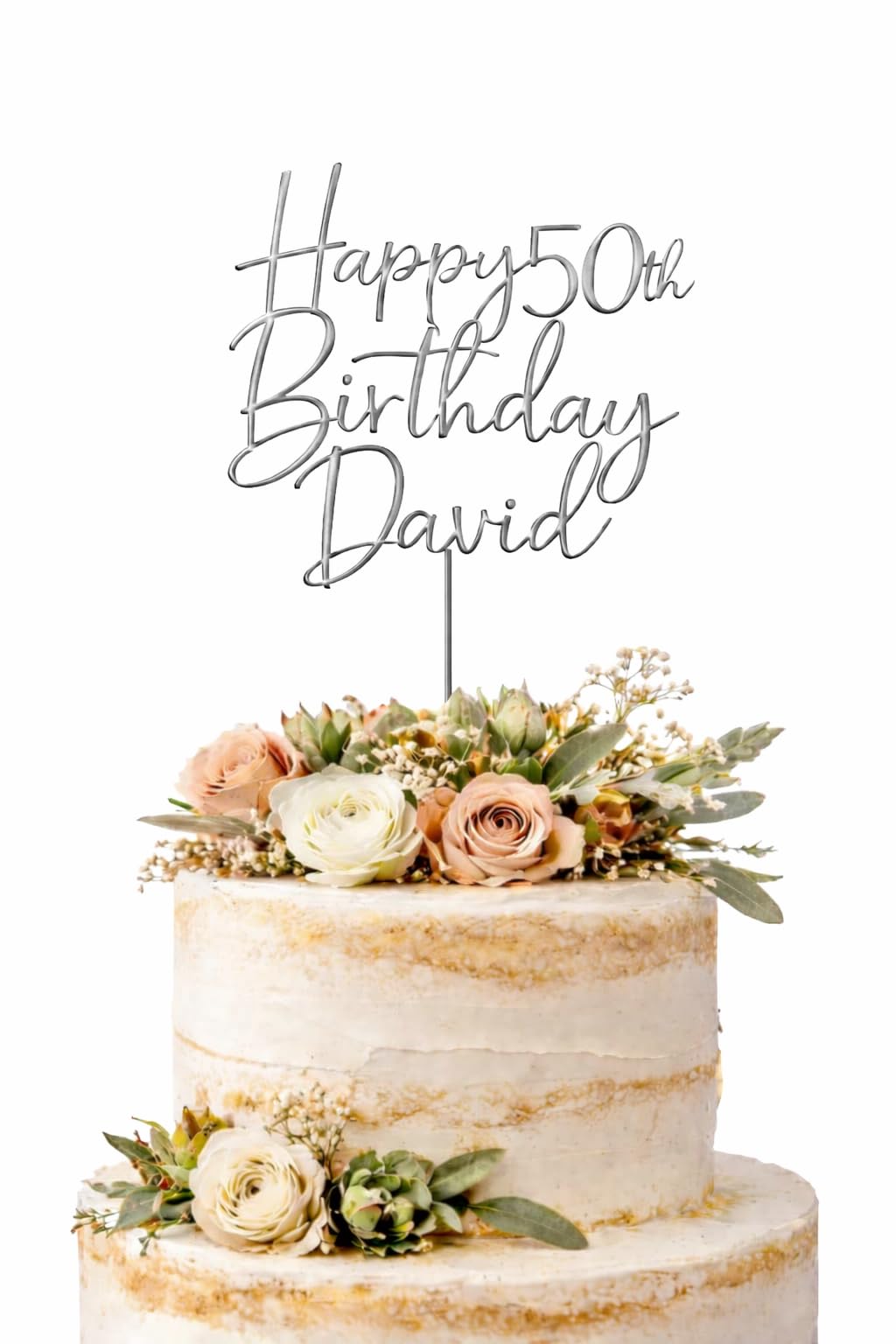 ZMR SHOP CRAFT Personalised Happy Birthday Cake Topper, 3mm Thickness MultiColored Acrylic Topper, Custom Name And Age, Party Decoration (Silver)