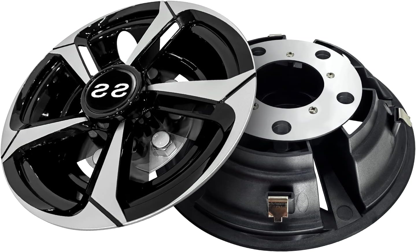 Golf Cart SS Wheel Covers Hub Caps for EZGO Club Car Yamaha 8 Inch Hubcaps for Golf Cart, Set of 4, Black and Silver