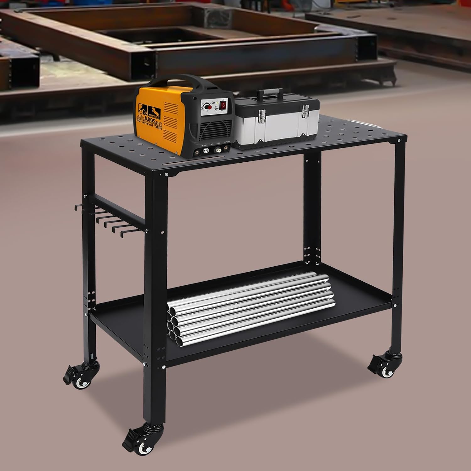 36x18 Inch Welding Table, Portable Welding Table Top with 5/8" Holes & 4 Swivel Wheels, Movable Industrial Workbench, Adjustable Height, 1200 LBS Capacity, for Garage & Workshop Metal Fabrication