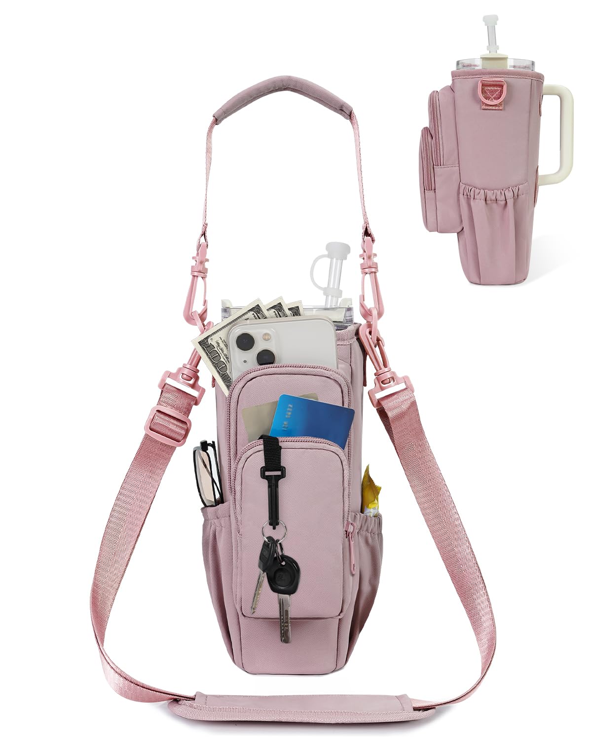 sportsnew 40oz Water Bottle Carrier Bag, Insulated Tumbler Holder with Phone Pocket & Adjustable Strap