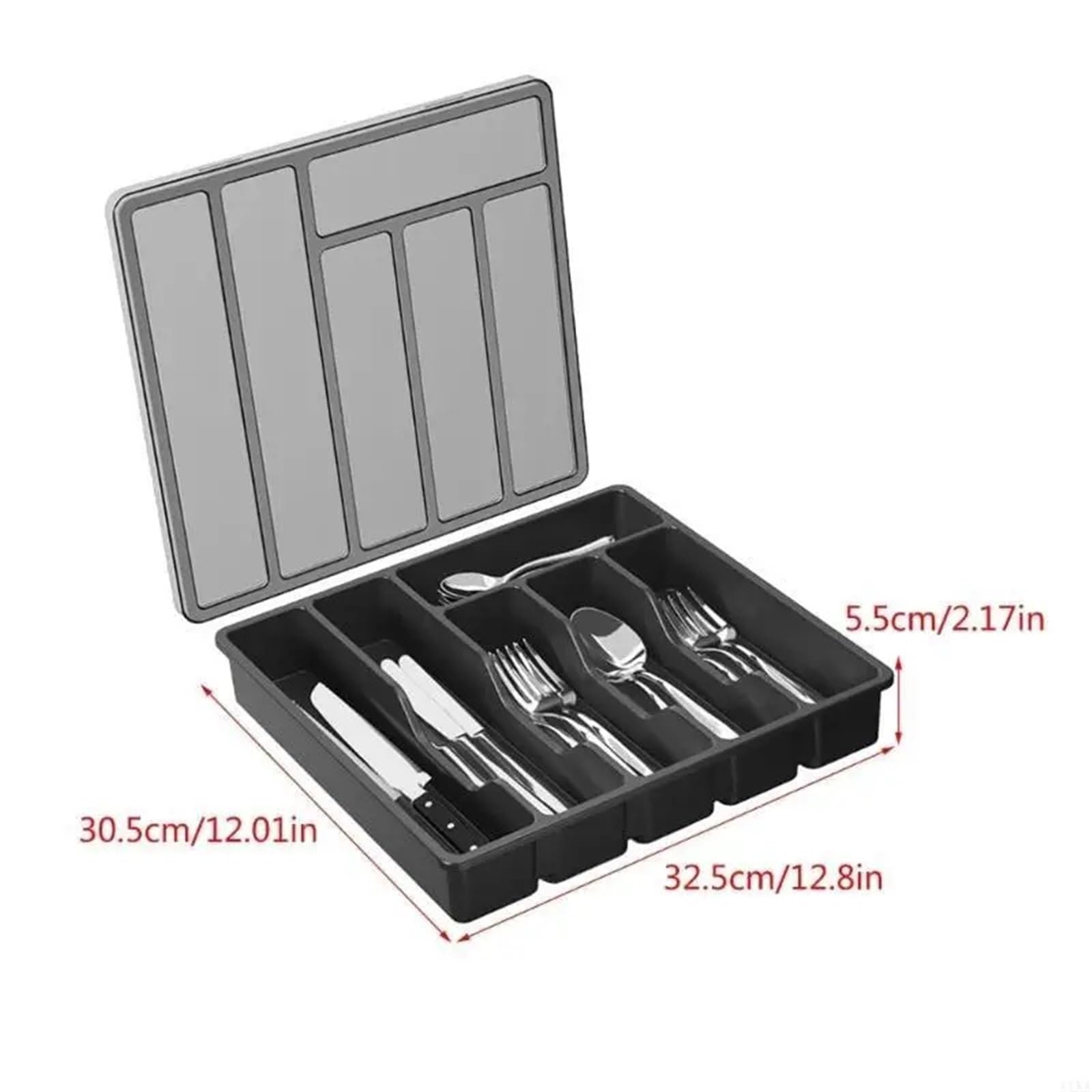 Cubertero Cajon Organizador de cajones for cubiertos, versátil, con tapa(Grey)