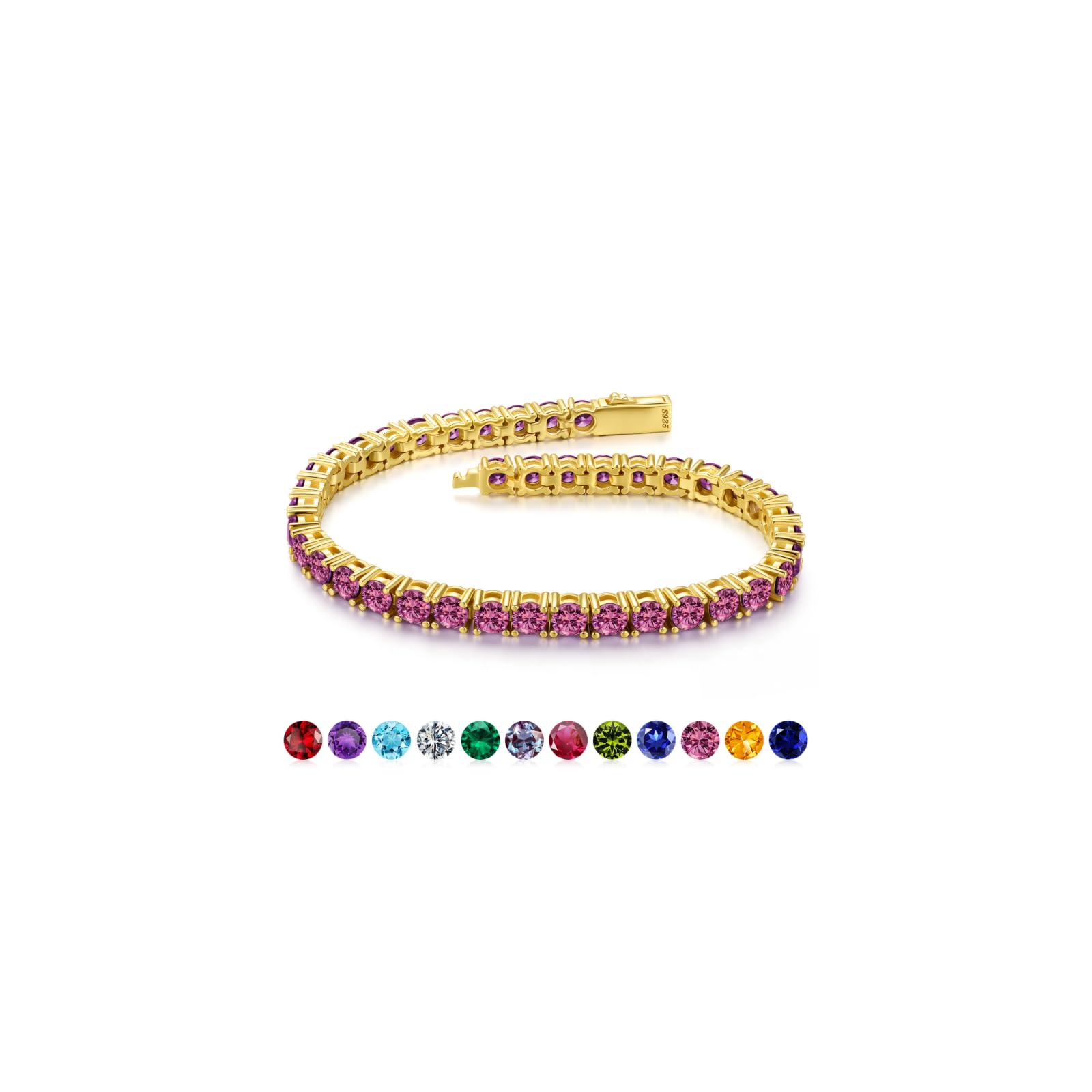 Iefil Valentines Day Gifts for Her - 14K Gold Plated Tennis Bracelets for Women, Size 6.5" - 7" Sterling Silver Birthstone Bracelet, Anniversary