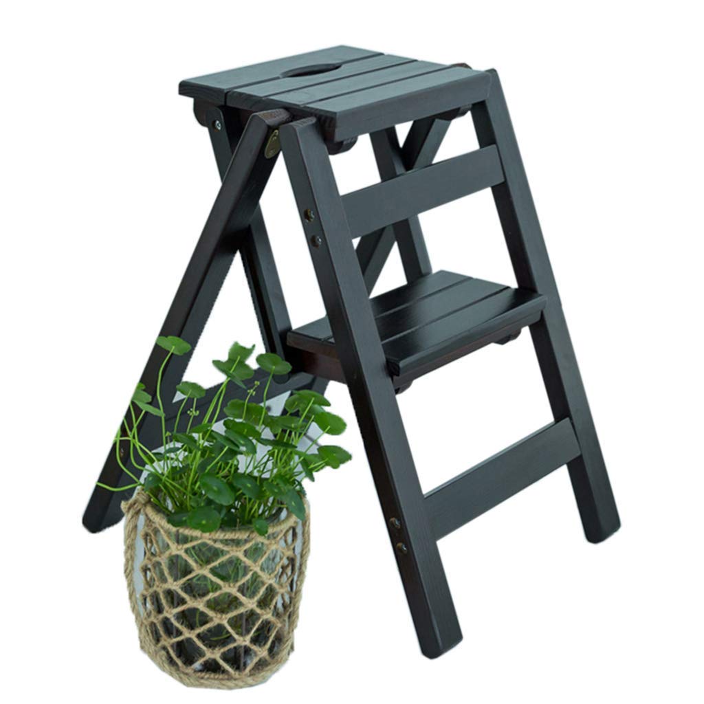 Porte-fleurs pliant en bois brut et marchepied décoratif compact