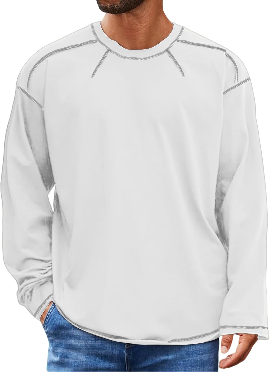 Limerose Men's Long Sleeve T-Shirt Casual-Fit Crew Neck Tops Soft Cotton Spandex for Everyday Wear