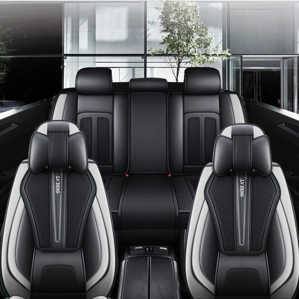 JoyRozTek Car Seat Covers For Volkswagen Golf3 Golf5 Golf6 Golf7 (5-Seater), Universal Fit, Premium PU Leather Seat Cover Full Set, Black White‌