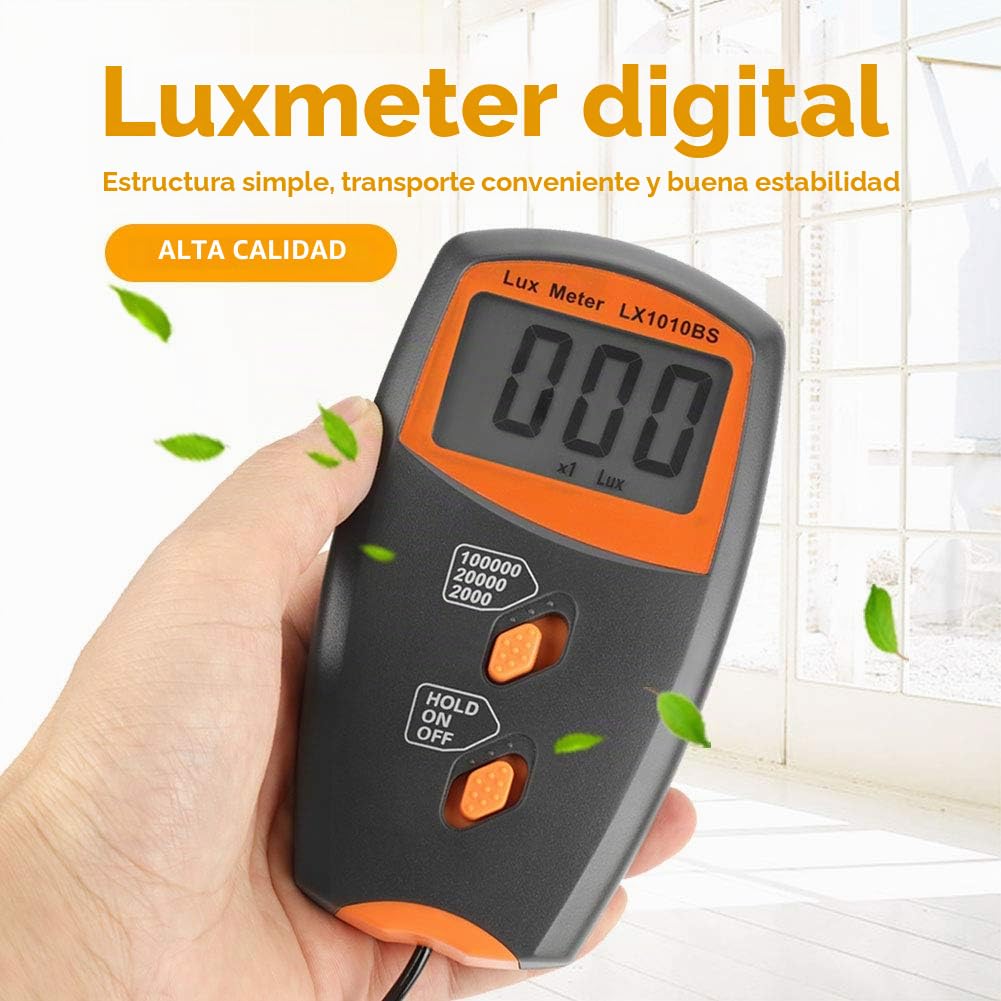 Luxómetro digital, Akozon Luxometro profesional Medidor de luz portátil pantalla LCD Fotómetro Iluminómetro 1-100,000Lux
