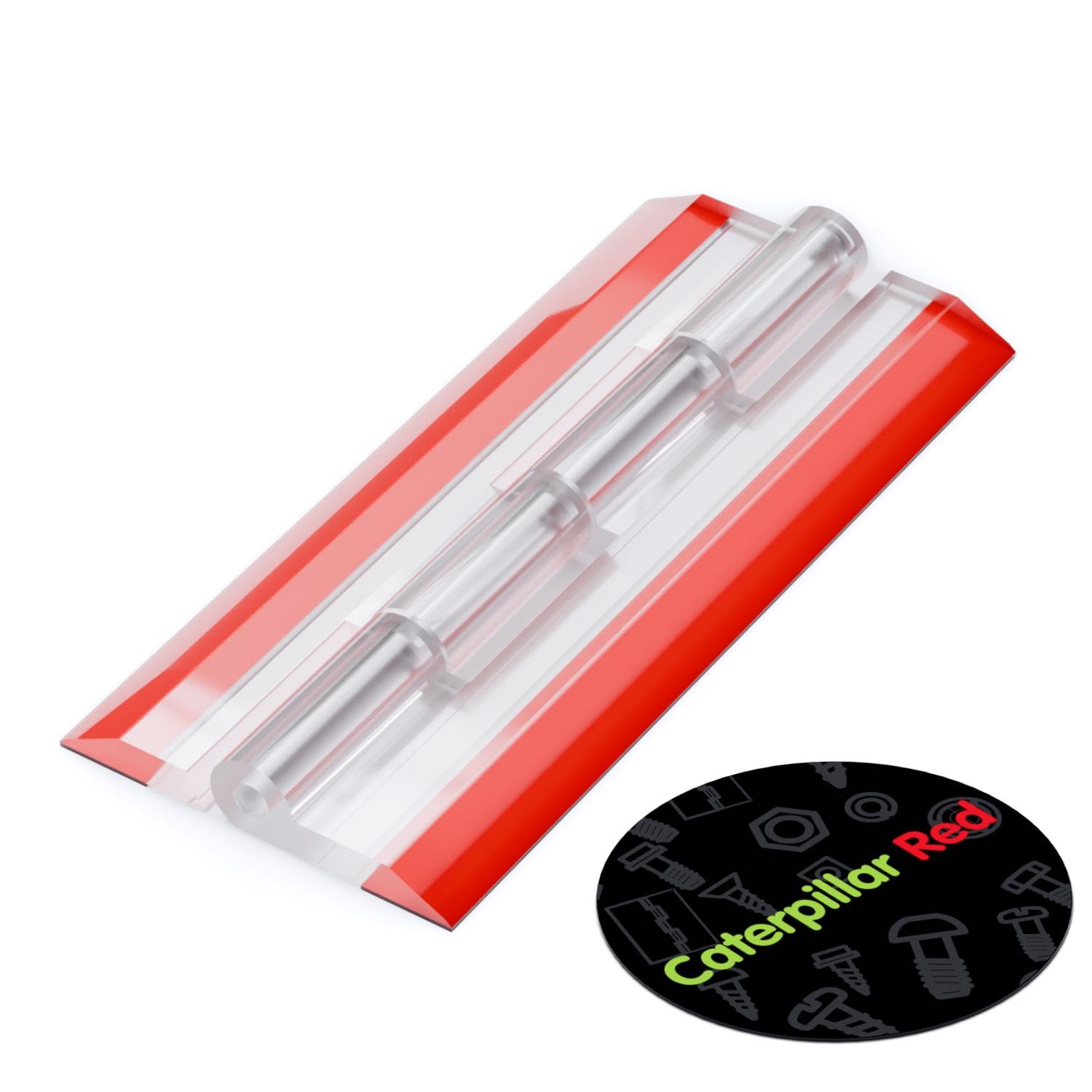 Caterpillar Red Clear 4X Acrylic Piano Hinges 100Mm - Self-Adhesive, No Glue Required, Transparent Plastic