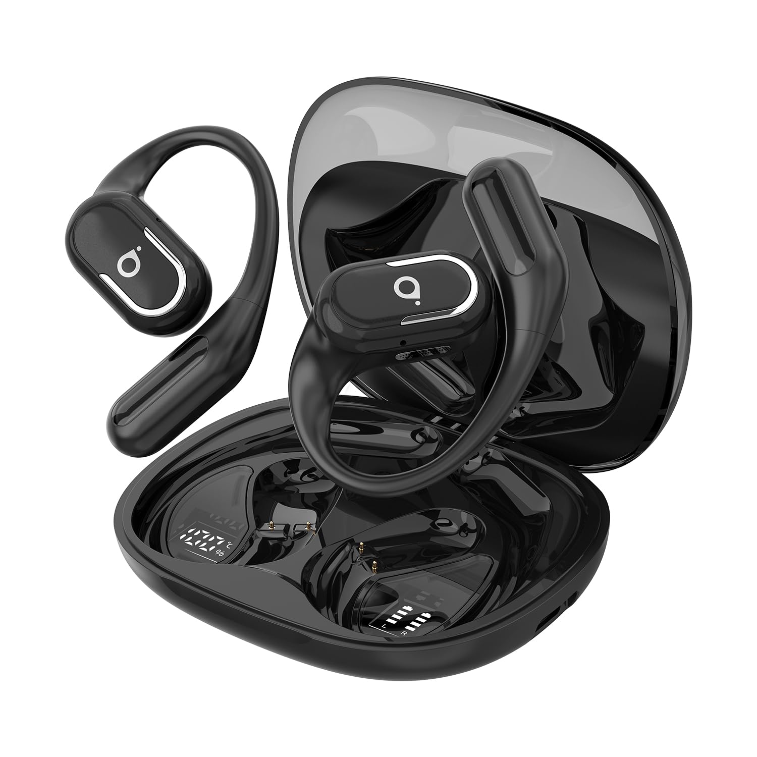 Fone De Ouvido Bluetooth Esportes, Basike T7, IPX6/OWS, Tela LED Dupla, Fone de Ouvido Estéreo Hi-Fi, Suporta Chamadas de Voz, 60 Horas em Standby Para Corrida e Exercícios ao Ar Livre (PRO Preto)