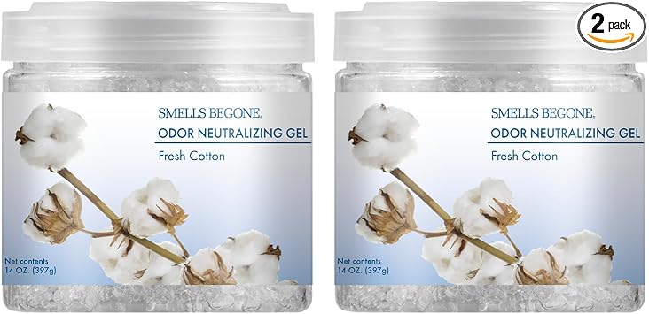 SMELLS BEGONE 14oz Crystal Odor Eliminator - Absorb & Eliminate Odors in Homes, Offices, Bathrooms, Basements, Garage, Cars, RVs & Boats - Remove Tough Odors Fresh Cotton, 2-Pack