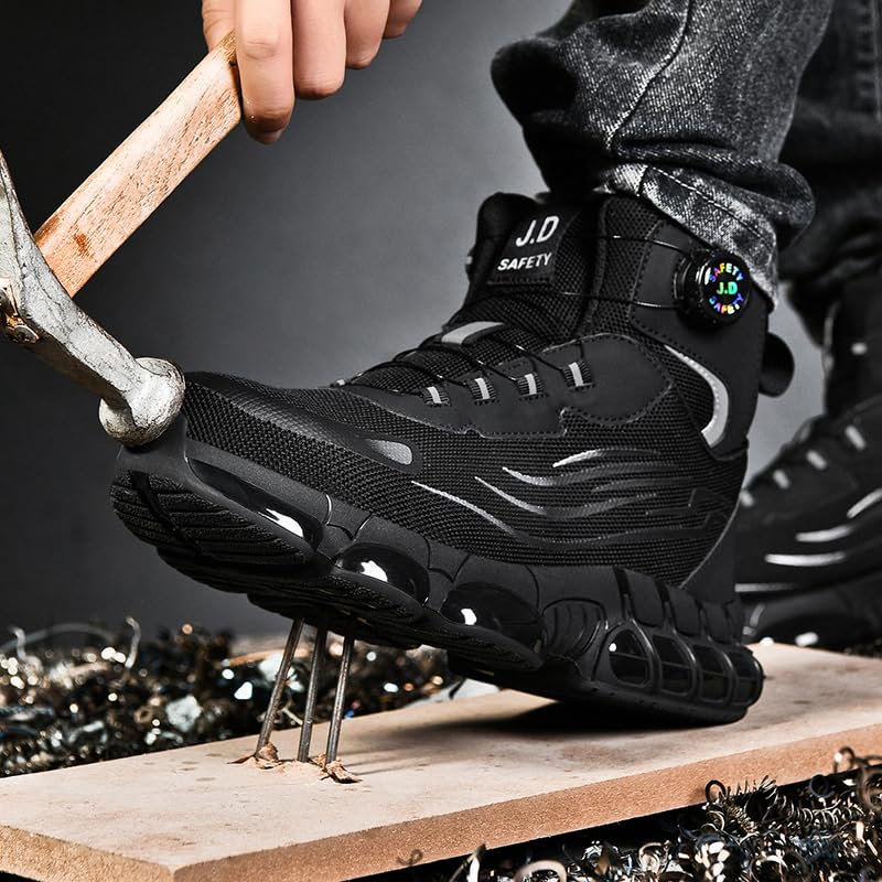 Safety High-Top Work Boots, Black and Gray Mesh, Steel Toe Safety Shoes, Industrial Construction Protective Footwear4