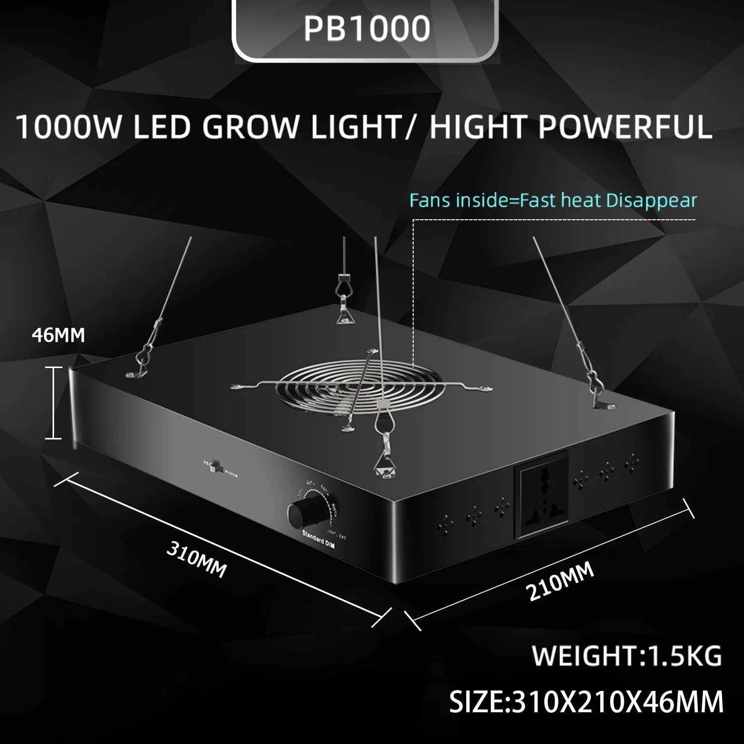 Oświetlenie LED do uprawy Możliwość przyciemniania Pełne spektrum światła 572 szt. Model wysoki, wegetariański i kwitnący,Ciche chłodzenie(PB1000)