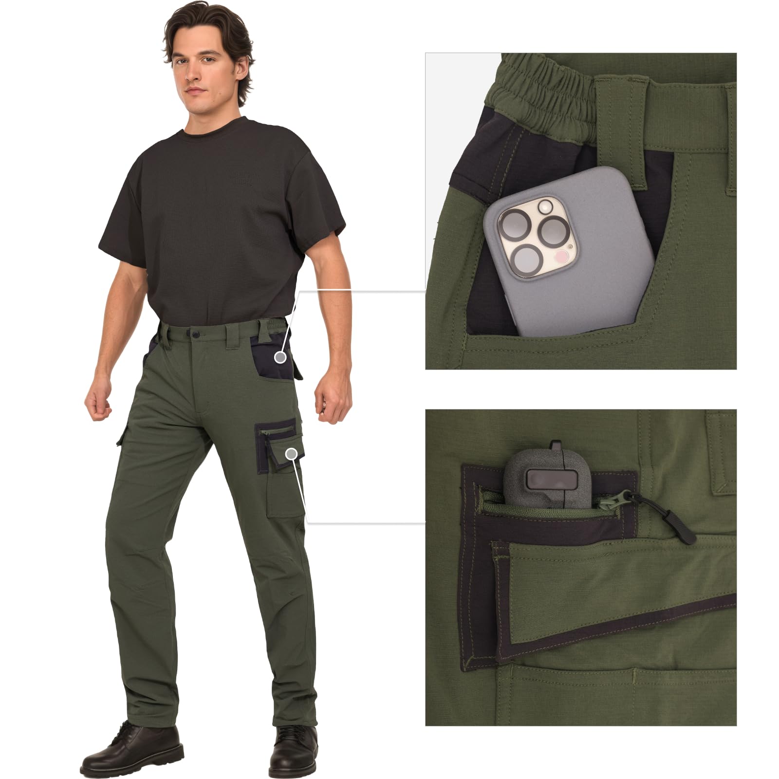 WORK IDEA Outdoorhose für Herren Wanderhose Wasserdicht & Elastisch Softshellhose Atmungsaktiv Weiche für Trekking, Bergsteigen und Freizeit