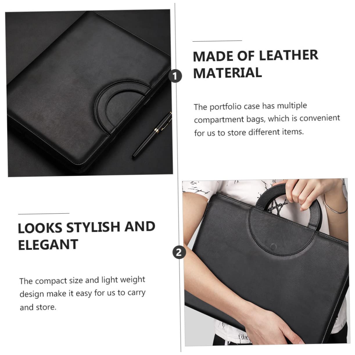 LALAFINA Cartella Portadocumenti Business A4 con Zip, Pu Nero | Formato A4, Include Blocco Note e Calcolatrice, per Riunioni e Viaggio di Lavoro