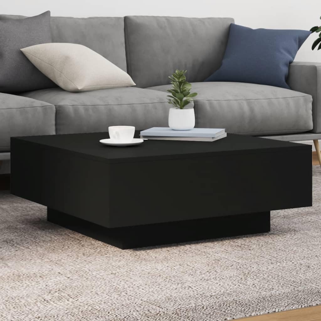 SXZenSpace LED Coffee Table Black 80 cm Square Modern Engineered Wood Living Room Tea RGB Lights Adjustable for Lounge or Bedroom