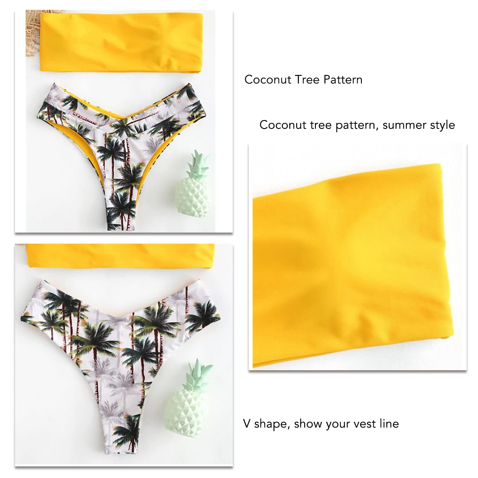 Ensemble de Bikini Bandeau pour Femme Maillot de Bain Deux Pièces Rembourré Maillots de Bain Maillot de Bain Bikini Maillots de Bain(L-Jaune)