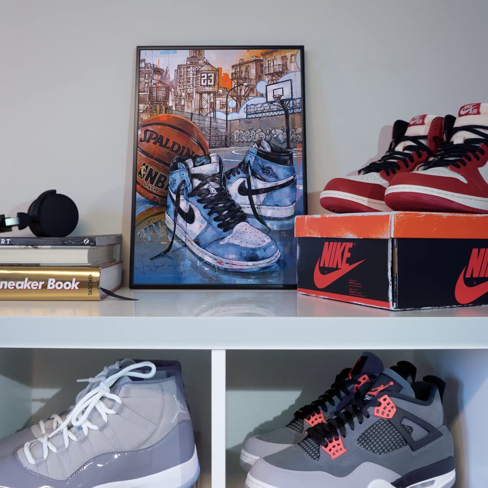 Jos Hoppenbrouwers Poster della squadra di basket Jordan 1 "University blue", 30,6 x 43 cm, incorniciato e firmato