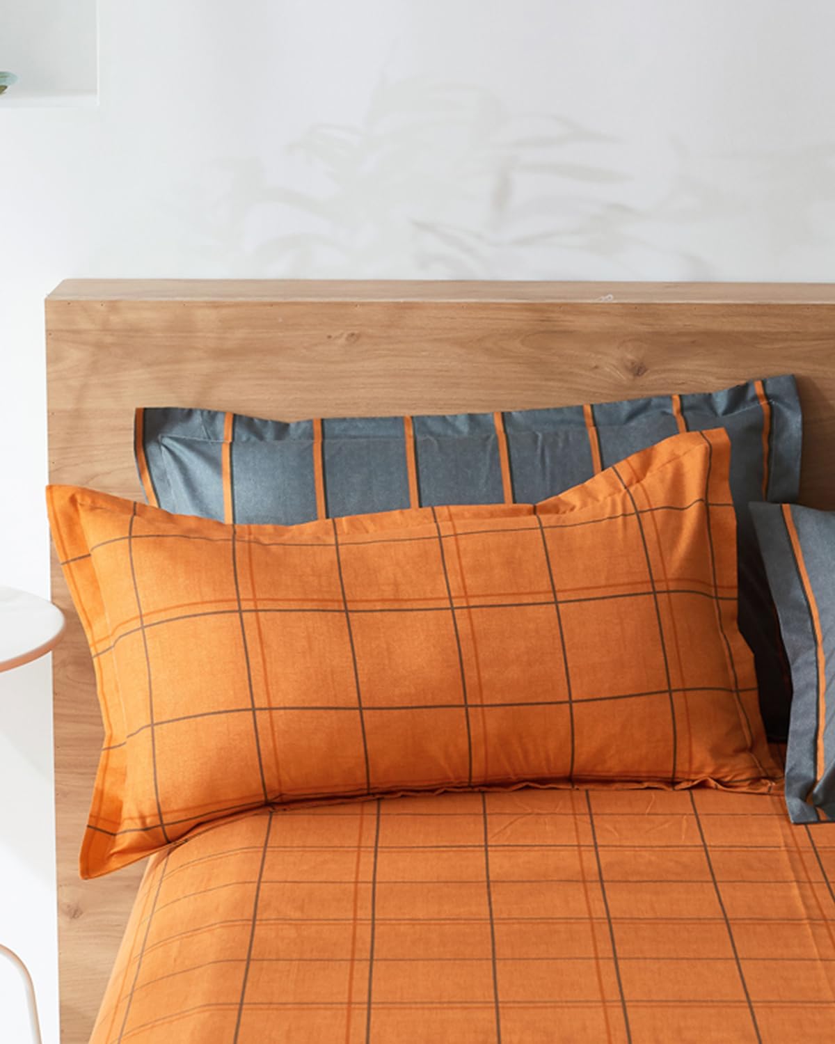Copripiumino una Piazza e Mezza 180x220cm, in Microfibra, Reversibile Biancheria da Letto Moderno Plaid Strisce 3 Pezzi, Copripiumone con Cerniera e 2 Federe, Arancione Grigio
