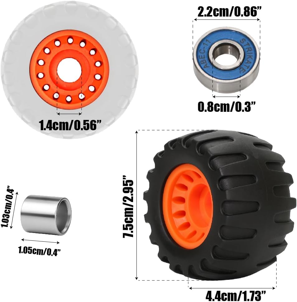 Off Road Skateboard Longboard Wheels Fit for Your Professional CruiserSkateboard Set of 4 Street Skateboard Cruiser Wheels Contain Bearings and Sleeves, Replace for All Terrain Long Board Wheel