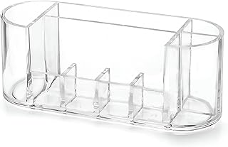 منظم اكريليك، حامل طاولة شفاف لمستحضرات التجميل وأحمر الشفاه وطلاء الأظافر وفرش المكياج وتخزين المجوهرات بتصميم أنيق وموفر للمساحة لمنتجات التجميل