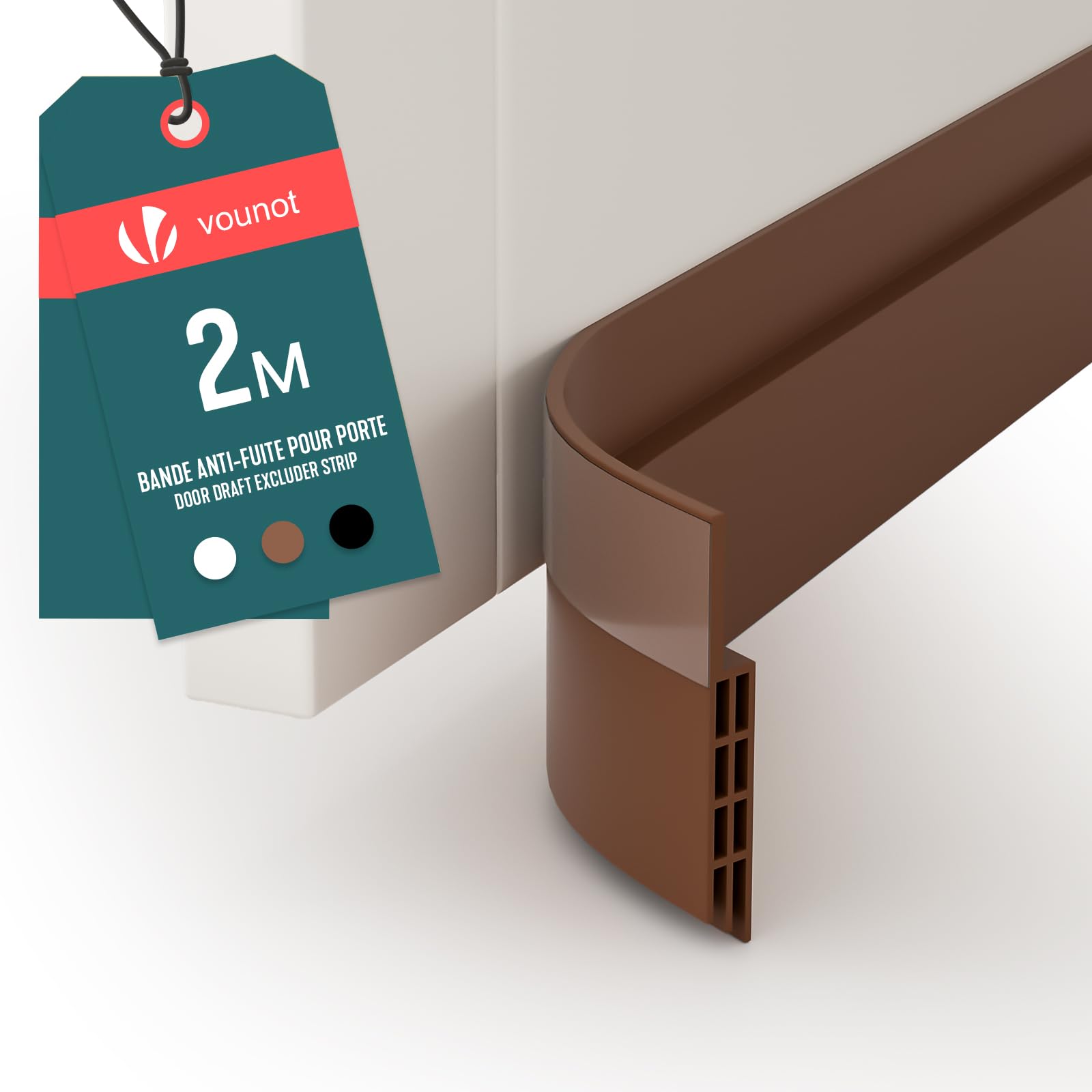 VOUNOT® Door Draught Excluder Strip, Draft Excluder Under Door for Energy Saving, Soundproof, Weatherproof, Dust Reduction Door Seal for Home, Entrance, 200x5cm, Brown