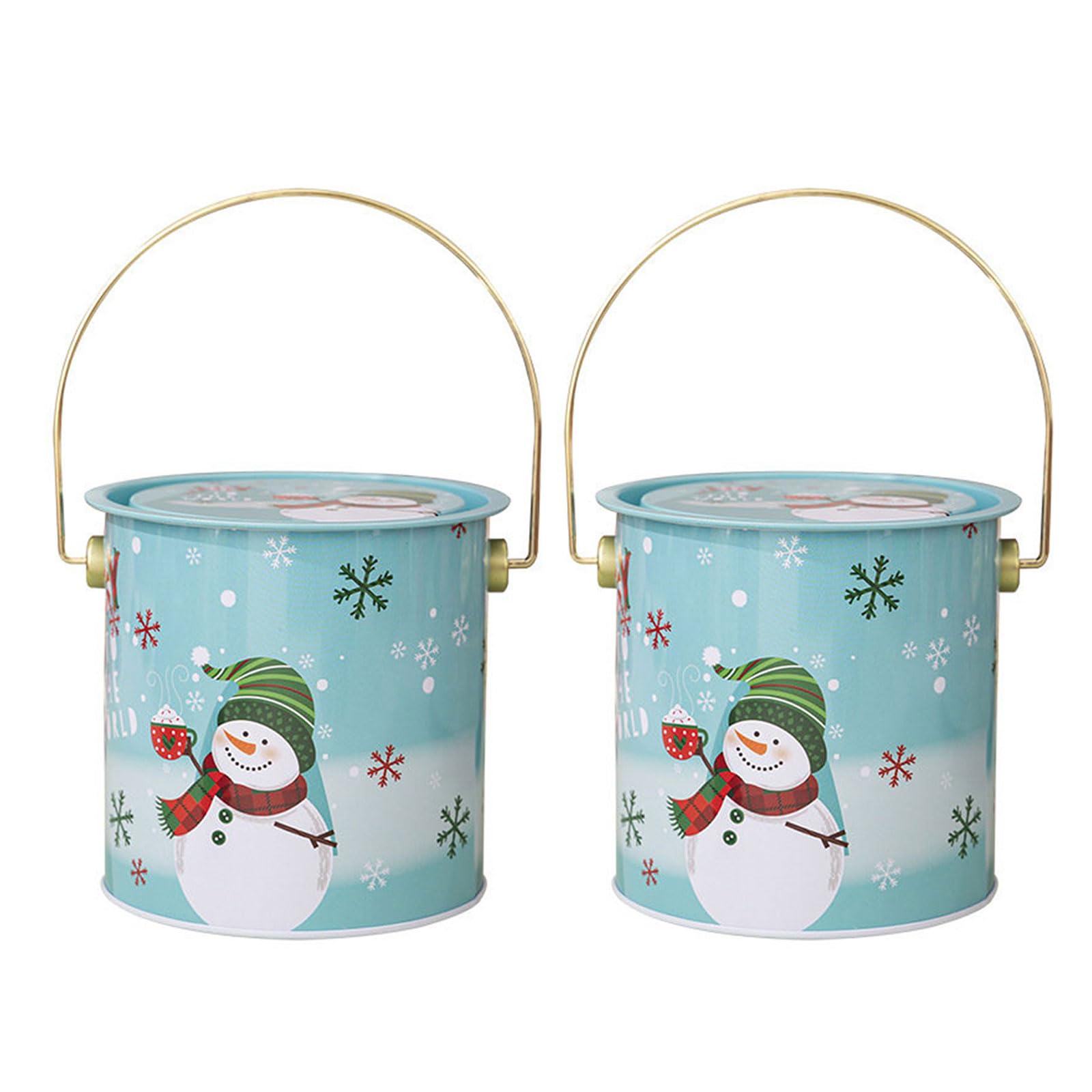 Hsioluted Of 2 Christmas Candy Boxes with Carry Handle Handheld Round Bucket Cookie Packaging Box Sweets Storage Container Portable Storage Bucket