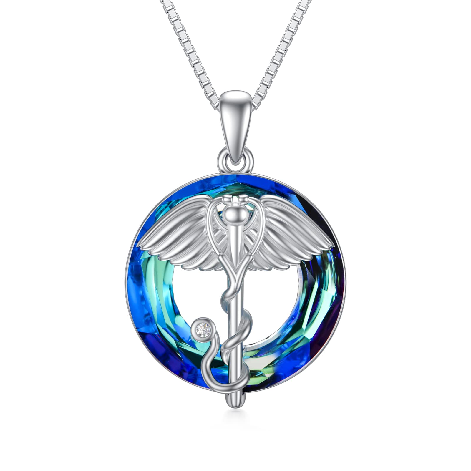 TOUPOP Gifts for Nurse 925 Sterling Silver Nurse Necklace Doctor Nursing Themed Pendant with Crystal RN Medical Caduceus Jewelry Nurse Gifts for Women