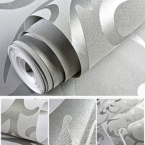 Greensen 3D Luxury Embossed Wallpaper Roll - Non-Woven Silver Leaf Pattern for Bedroom Living Room, TV Background - Image 2