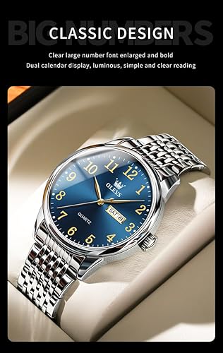 Miniatura 3 de OLEVS Reloj de cuarzo analógico de acero inoxidable para hombre, fecha de fácil lectura, diamante impermeable, vestido de lujo, clásico, casual,
