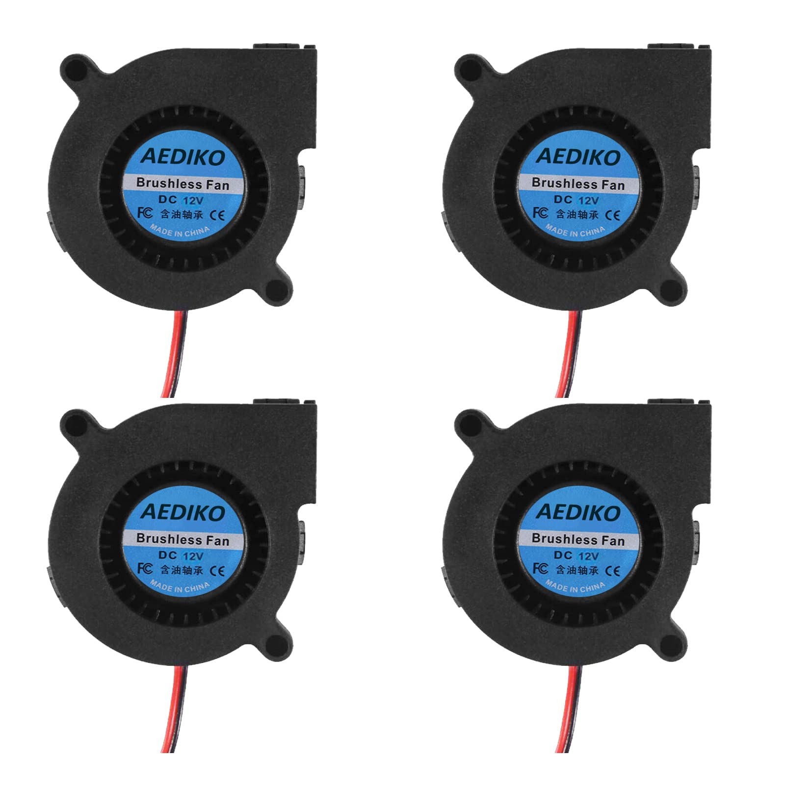 AEDIKO 4pcs 5015 Cooling Blower Fan 3D Printer Fan DC 12V Dual Ball Bearing 50x50x15mm 0.17A Turbo Cool Fan