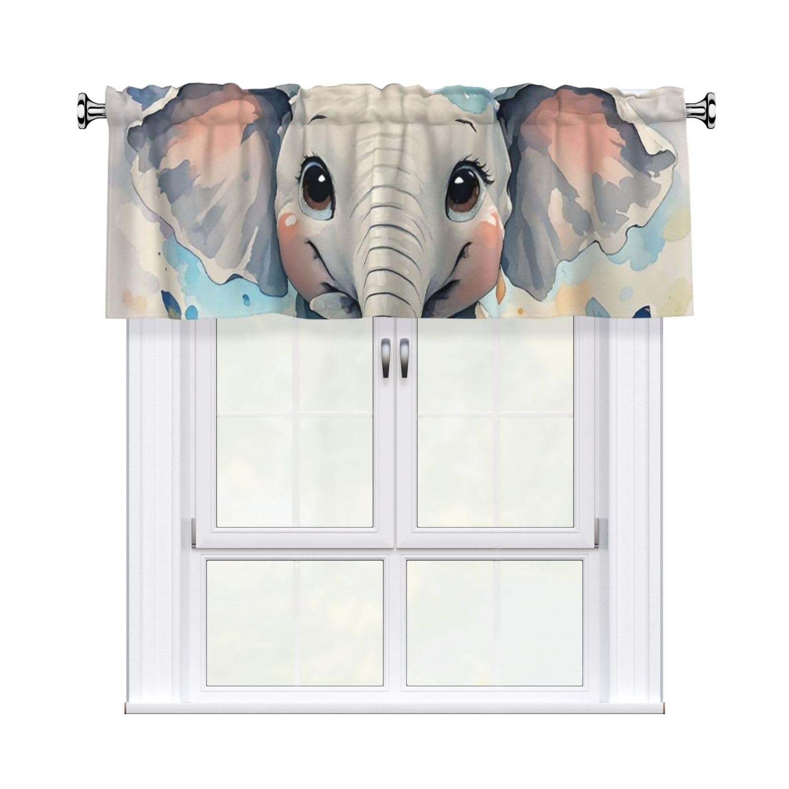 Valances for Windows Abstract Art Short Curtains Cute Elephant Watercolor Kitchen Curtains Window Treatment Valance Rod Pocket Cafe Curtains for Kitchen Bedroom Bedroom Bathroom 54 X 18 Inch