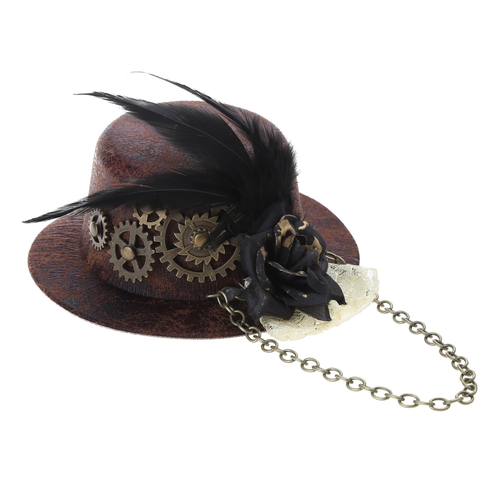 Nihenhao Women's As Pic Shows Halloween Gothic Top Hat Steampunk Gears Chain Flower Fascir Hair Clip Victorian Cosplay Costume