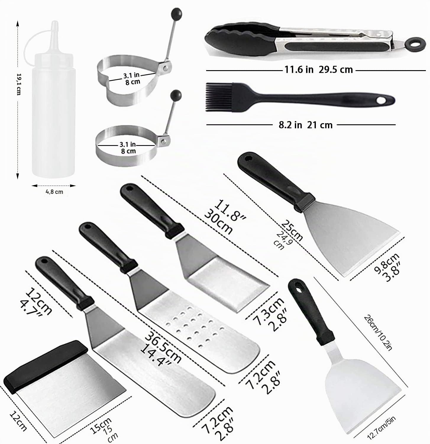 AMZMUKAUP 11 Pièces Spatules pour Barbecue en Acier Inoxydable Professionnelle BBQ Teppanyaki
