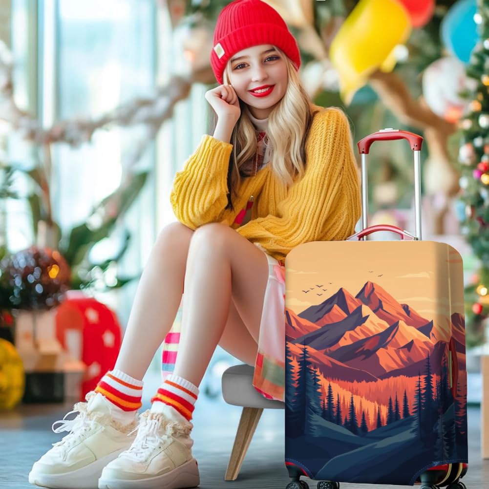MAYJOYDIY Berggipfel Gepäckabdeckungen Geschichtete Wälder Elastische Gepäckhülle Modisches Staubdichte Kofferhülle Kratzfest Waschbar Kofferschutz M Passend Für 56-63cm Großes Gepäck
