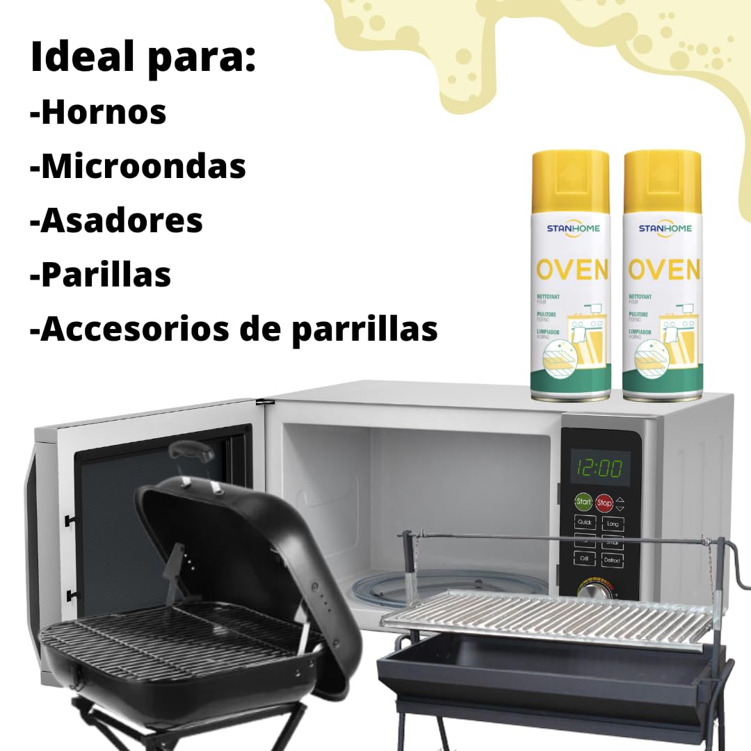 Stanhome Oven Limpiador de Horno, Espuma Limpiahornos - Elimina la suciedad incrustada y disuelve la grasa quemada (4x400ml)