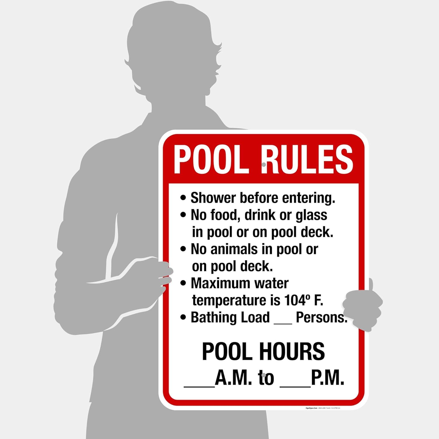Pool Rules Sign, Pool Sign, (SI-6790) 18x24 Inches, 55 mil Thick HDPS (high Density polystyrene), Made in USA
